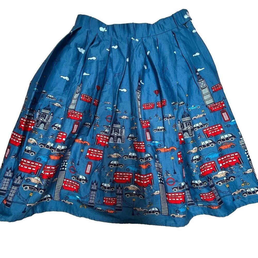 Taydey A-Line Pleated Vintage Style Skirt Large Blue Stretch Side Zip Casual